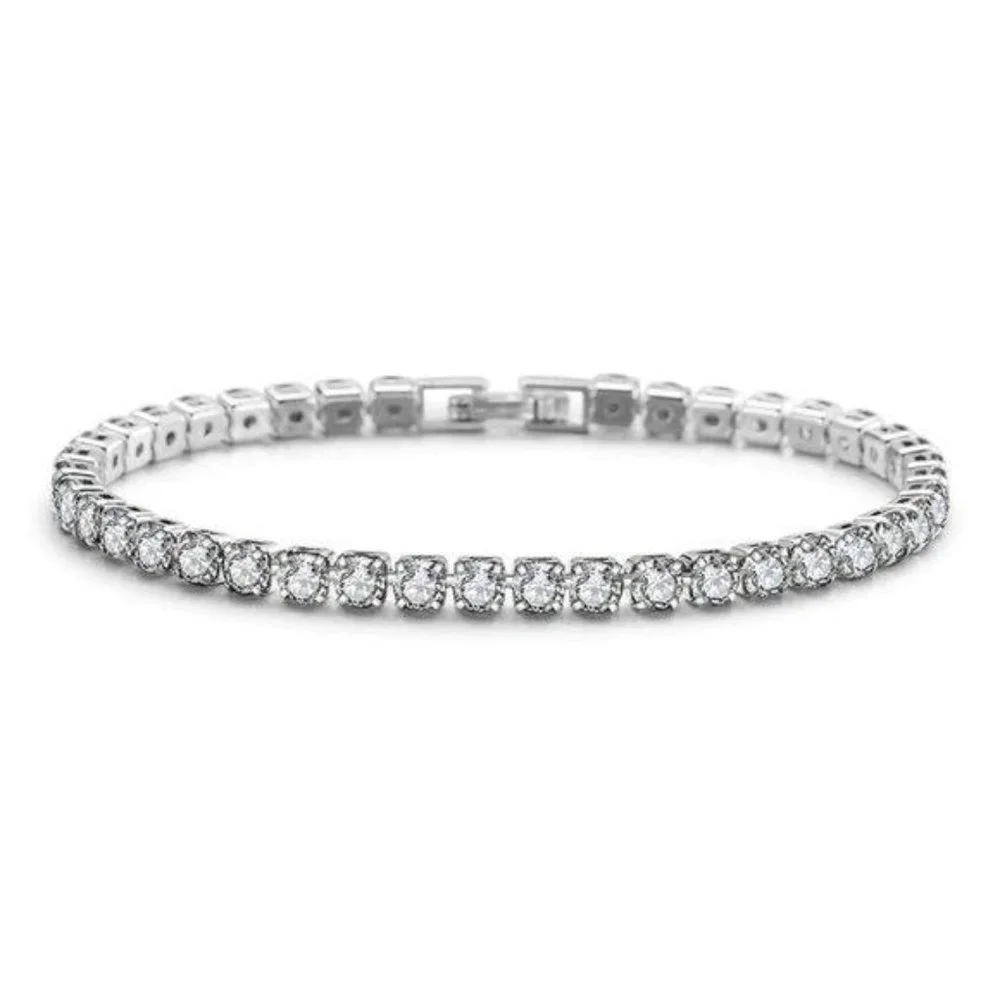 NEW 18K White Gold Plated Round Diamond Bracelet - Picture 5 of 8